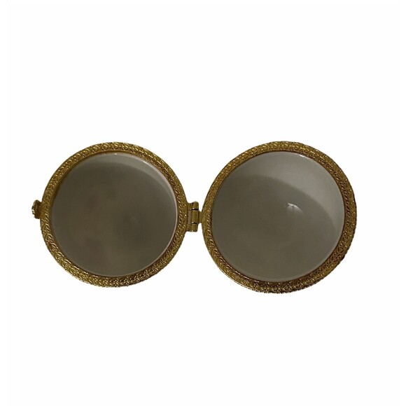 Vintage Porcelain Egg Hinged Trinket Box Yellow Rose Footed Gold Accents 3.5" - Picture 8 of 10